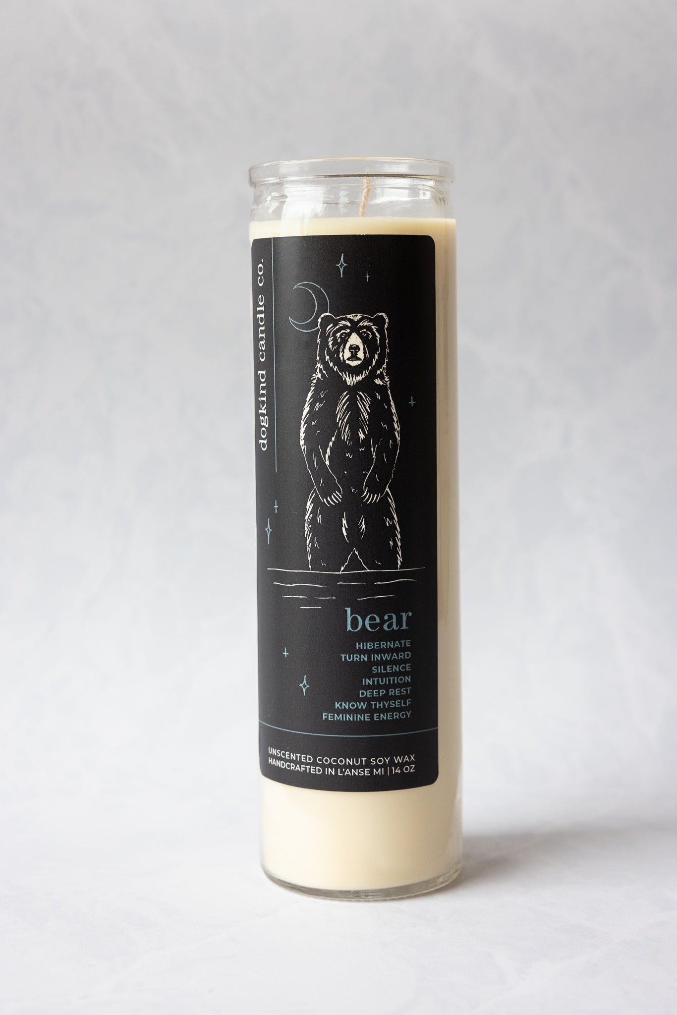 
                  
                    Animal medicine spirit animal unscented Candle with a black label featuring a bear illustration on a white background
                  
                
