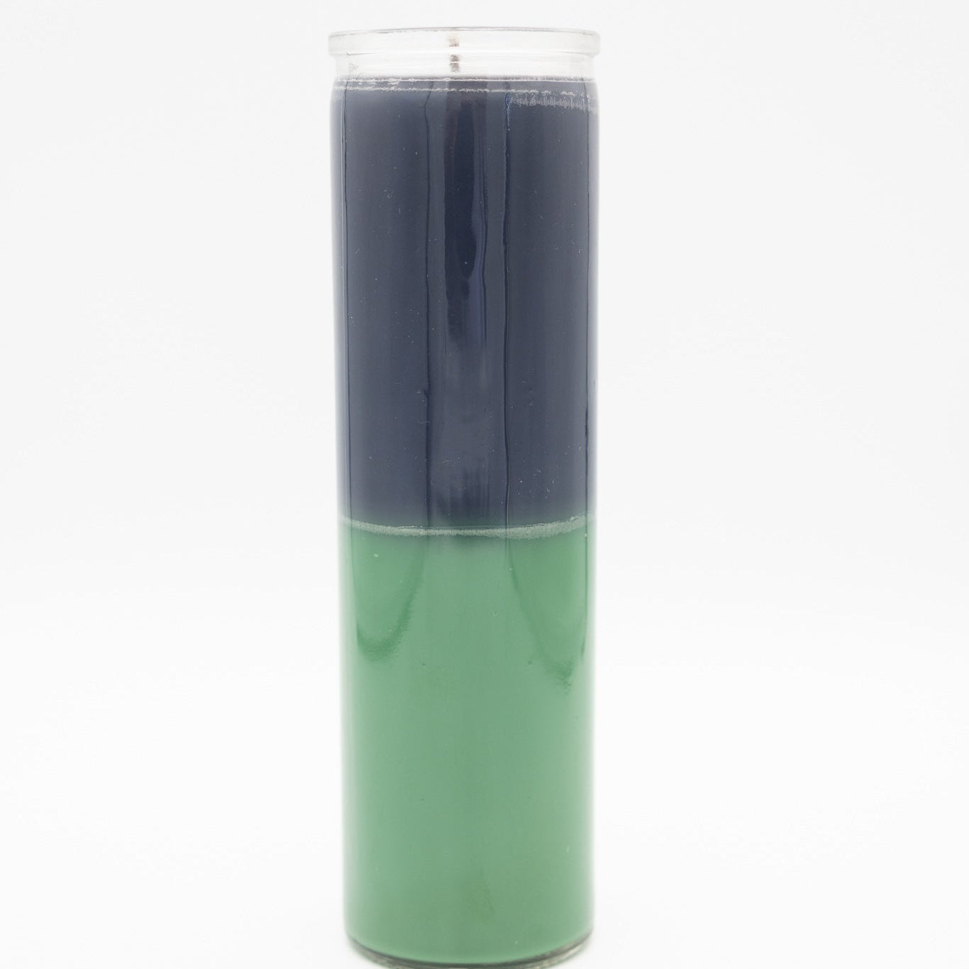 
                  
                    a 7-day prayer candle in layers of green and black on a white background
                  
                