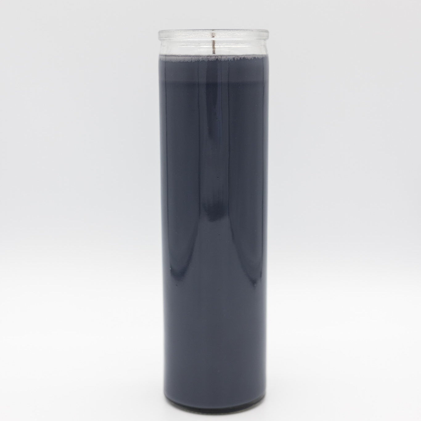 
                  
                    A 7-day prayer candle filled with black  wax, set against a seamless light gray background.
                  
                