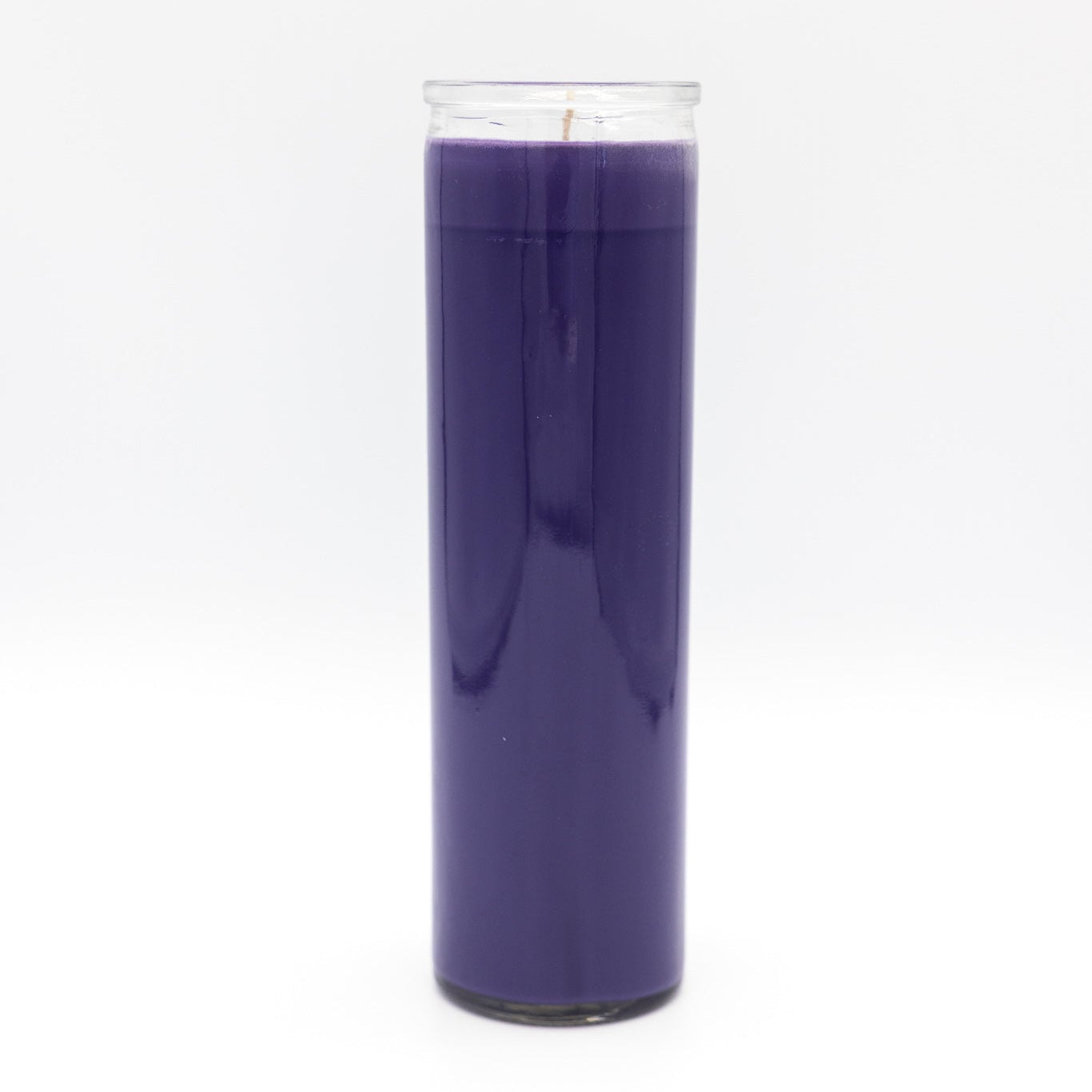 
                  
                    A 7-day prayer candle filled with deep purple wax, standing upright against a seamless white background.
                  
                
